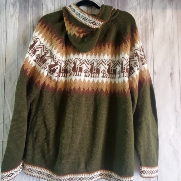 Lucy Iburg alpaca  sweater cardigan hooded  zipper closure. Llama sz large - Picture 7 of 9